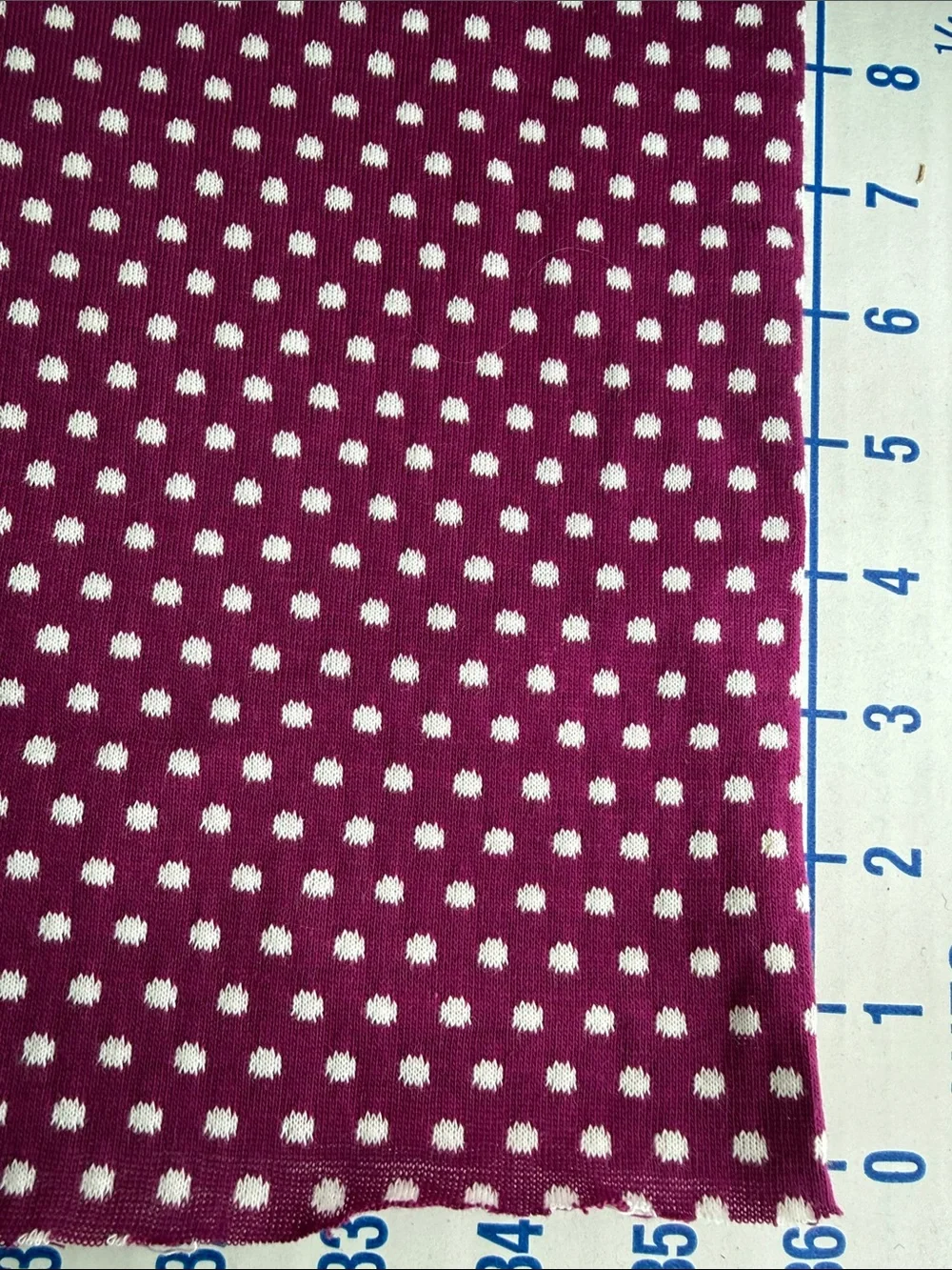 Vintage 60s 70s Tubular Polyester Knit Fabric Berry White Dot 1 3/4 Yards